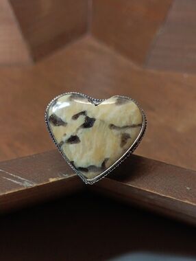 Heart-Shaped Beige and Brown Stone Ring - Women Jewelry